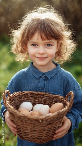 Wallpaper Mural Child Holding Easter Basket Filled with Colorful Eggs in Springtime Setting Torontodigital.ca