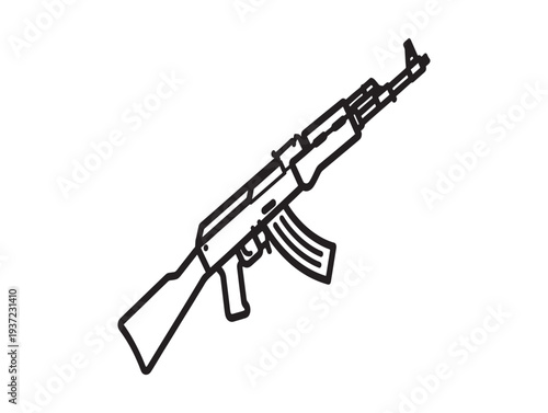 Line drawing of an ak 47 rifle with a detailed outline