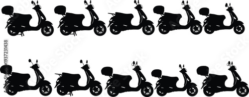Scooter motorcycle silhouettes collection with delivery mopeds urban transport motorbike vector icon set