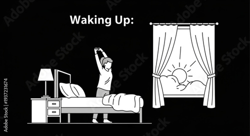 Woman Waking Up Stretching in Bed at Morning.