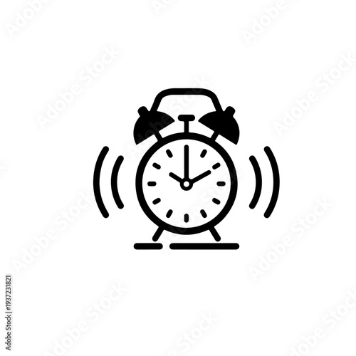 Black retro alarm clock isolated on white background showing time reminder and wake up concept with classic metal bell design
