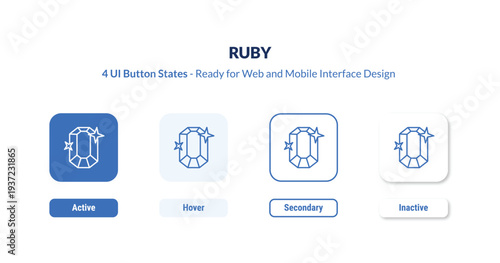 ruby 4-state UI button. Outline icon kit from luxury collection. Thin linear ruby, jewel, crystal editable vector. Minimal ruby sign for web and mobile interface