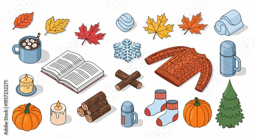 Autumn and Winter Items Collection Illustration.