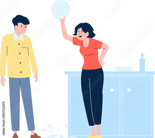 Family conflict color icon. Relationship aggression and abuse