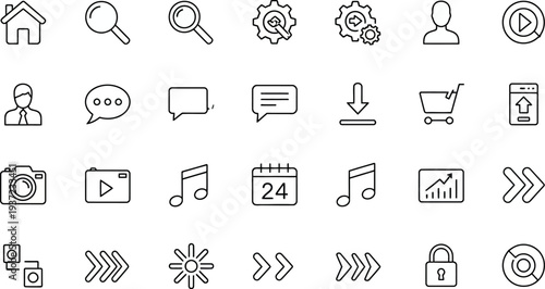 Set of various web and business related icons on a white background