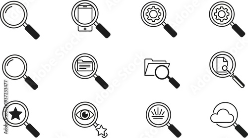 magnifying glass icons for search and inspection on white background