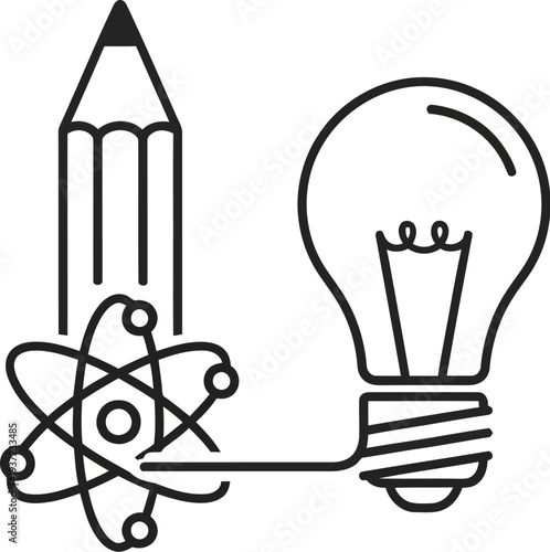 Pencil atom and light bulb icon for education and innovation concept
