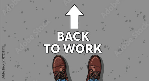 Person in brown boots standing on pavement with back to work text