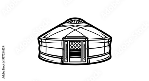 Detailed illustration of a traditional yurt dwelling, showcasing its unique architectural design.