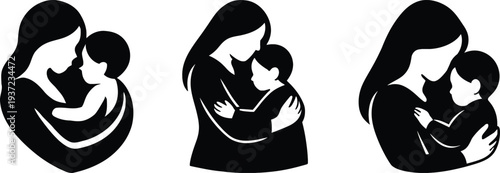 Mother and child embracing in various poses