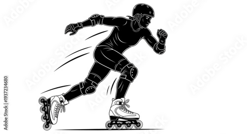 Silhouette of a roller derby athlete in motion, focused and determined.