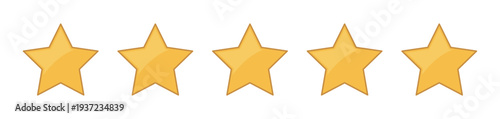 Five yellow stars rating icon for customer feedback and review