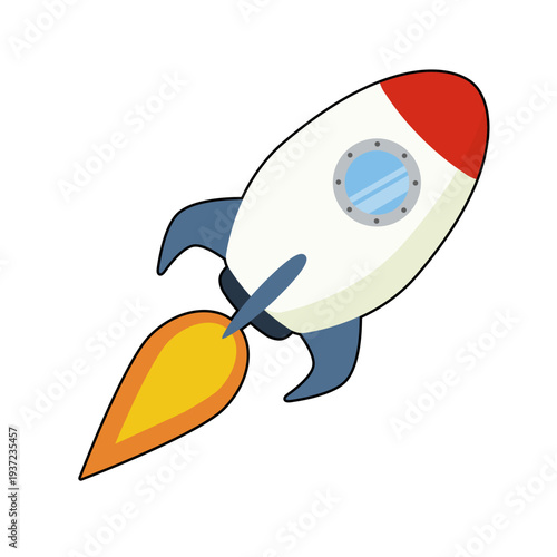 Cartoon space rocket ship launching, flat vector illustration.