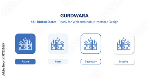 gurdwara 4-state UI button. Outline icon kit from buildings collection. Thin linear gurdwara, sikhism, guru editable vector. Minimal gurdwara sign for web and mobile interface