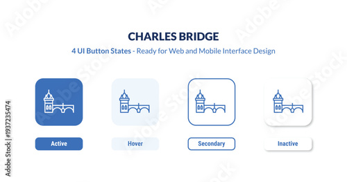 charles bridge 4-state UI button. Outline icon kit from buildings collection. Thin linear charles bridge, prague, building editable vector. Minimal charles bridge sign for web and mobile interface