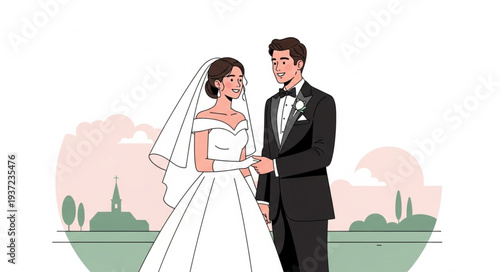 Elegant Bride and Groom Wedding Attire Portrait.