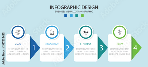 Business Infographic design template Vector with icons and 4 options or steps. Vector timeline infographic with four square connected elements. Design can be use for presentation,