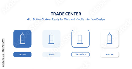 trade center 4-state UI button. Outline icon kit from buildings collection. Thin linear trade center, center, building editable vector. Minimal trade center sign for web and mobile interface