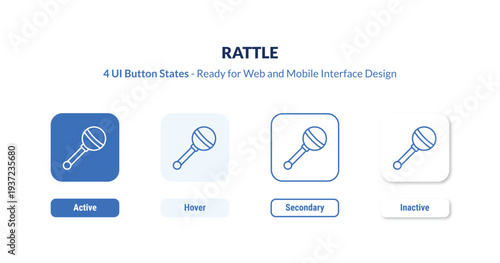 rattle 4-state UI button. Outline icon kit from brazilia collection. Thin linear rattle, girl, boy editable vector. Minimal rattle sign for web and mobile interface