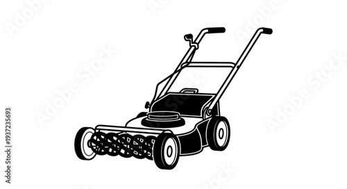 Detailed illustration of a lawnmower, perfect for gardening and lawn care tasks.