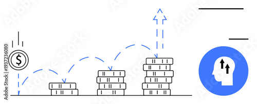 Financial growth concept. Stacked coins investments, profits, and economic progress. Financial growth visualizing savings, profitability, and business strategy. Perfect for finance, economics