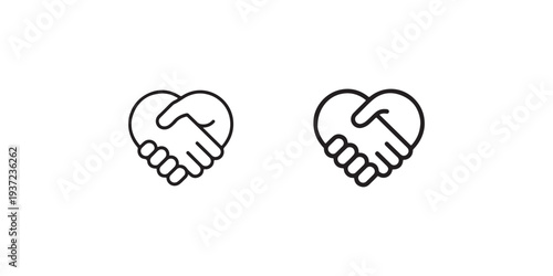 Heart handshake flat line icon vector illustration. symbol of collaboration partnership agreement and trust between people