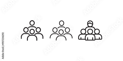 People group icon set, crowd symbol, human team, audience, staff, workers, business meeting, social network, community outline concept