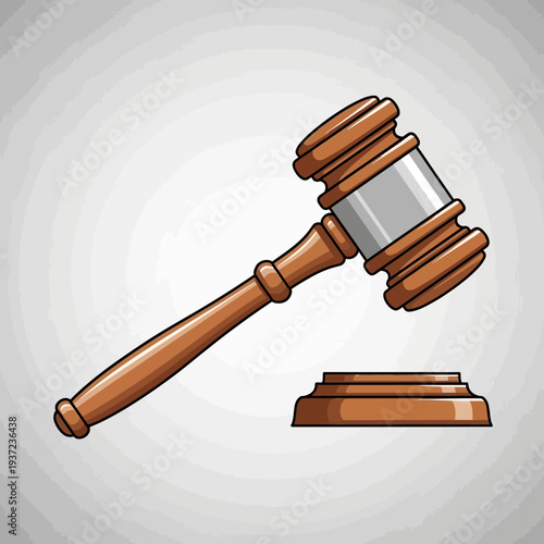 Hand-Drawn Style Vector Illustration of a Wooden Gavel and Sound Block for Law and Justice Themes on a Light Gray Background
