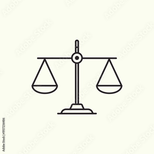 Minimalist Outline Vector Icon of the Scales of Justice, Embodying Principles of Equity, Balance, and the Judicial Process