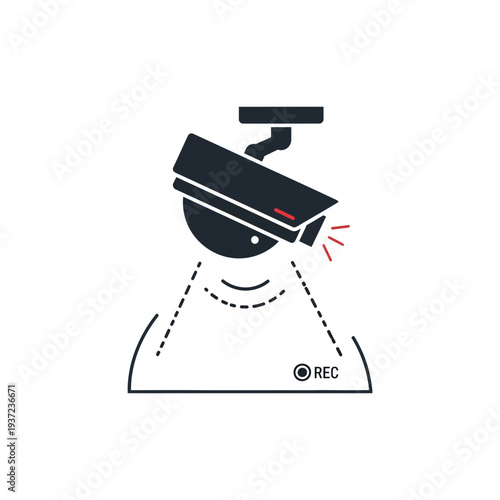 CCTV Security Camera Icon with Motion Detection and Recording Indicator, Illustrating Active Surveillance and Person Detection