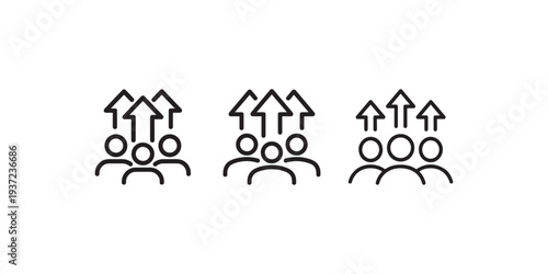 People with upward arrows icon set, business growth, success, career ladder, personal development, team progress symbol outline concept