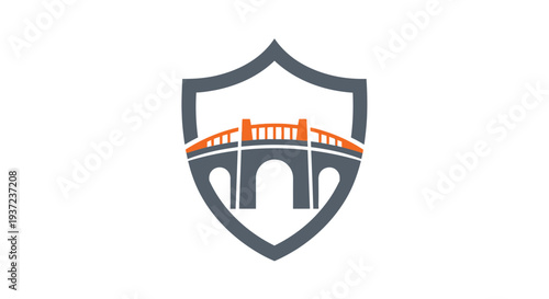 A Shield Symbolizing Security and Architectural Prowess Featuring a Bridge Design