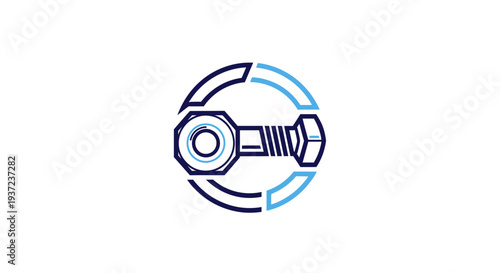 Abstract Bolt And Nut Design In A Modern Circular Style, Isolated on White Background