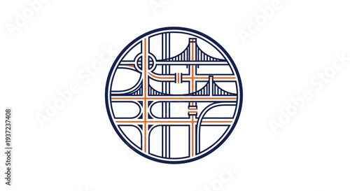 Abstract Bridge Design Incorporated In Circular Format Represents Network And Transportation