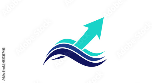 Abstract Arrow and Waves Emblem: Representing Growth, Progress, and Forward Momentum