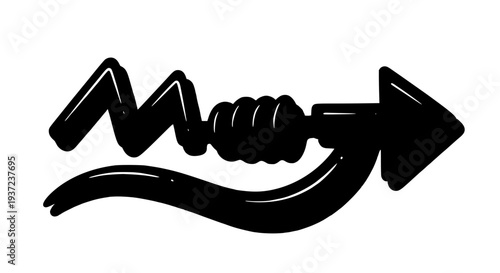 Arrow hand drawn with black squiggly lines and sharp tip featuring direction, pointer, graphic with illustration and