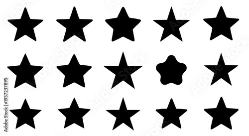 Stars set with black silhouettes and varying shapes arranged featuring collection, icons, graphic design with symbols
