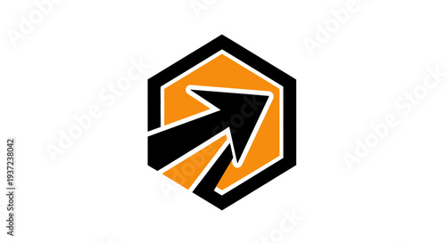Abstract Arrow Rising In Orange Hexagon, Representing Growth And Development