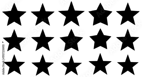 Stars black five-pointed geometric shapes arranged in rows on white background, simple design featuring graphic