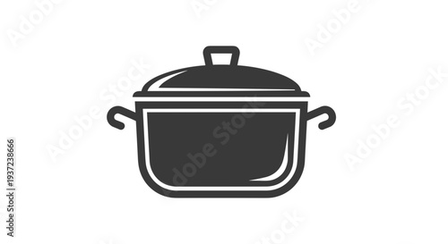 Simple clean flat design icon of a cooking pot with handles and lid representing kitchenware and culinary preparation