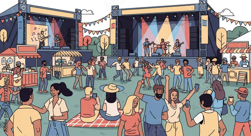 Outdoor Music Festival with Audience and Stage.