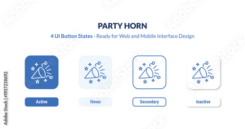 party horn 4-state UI button. Outline icon kit from birthday and party collection. Thin linear party horn, horn, party editable vector. Minimal party horn sign for web and mobile interface
