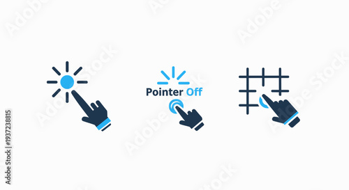 Set of cursor icons, including click pointer, disabled pointer, and grid selection for web design and user interface elements.