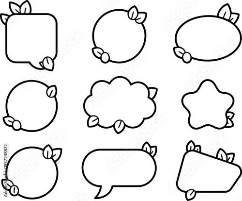 Collection of handdrawn speech bubble shapes with decorative leaves in various styles