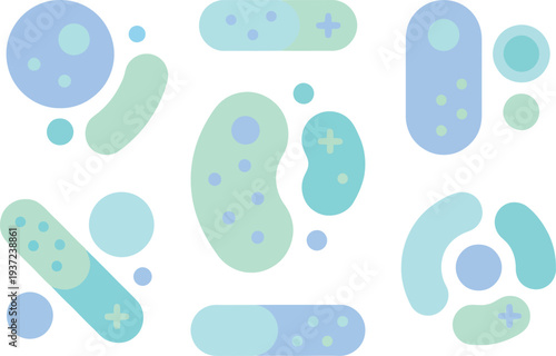  A soft, pastel-colored abstract vector composition representing beneficial gut flora, probiotics, and healthy microorganisms