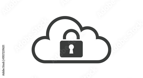 Secure cloud data storage concept digital padlock icon integrated within a stylized cloud shape representing online