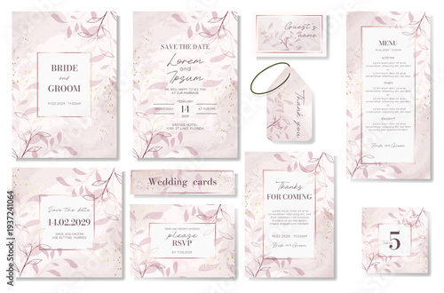 A set of wedding cards with grained spruce branches