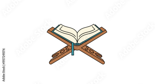 Islamic prayer book on wooden stand.