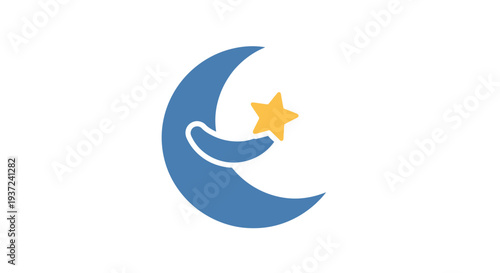 a blue crescent moon with a yellow star.