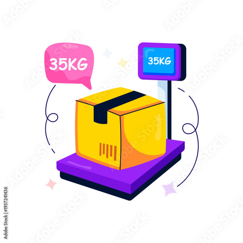 Conceptual flat design illustration of parcel weighing